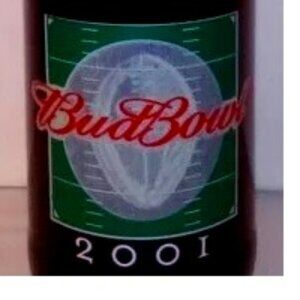 Budweiser Bud Bowl 2001 Bottle: Huge.  64 oz.  Limited Edition.  Vintage